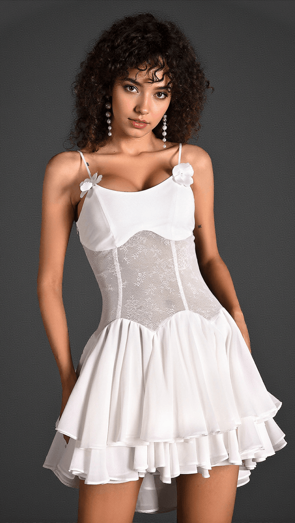 AIIZIE GANILI SPAGHETTI SHEER RUFFLE MINI DRESS - product image