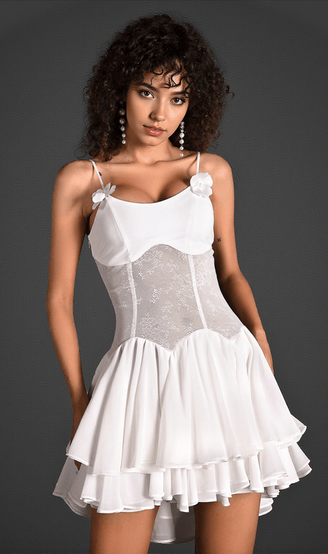 Ganili Spaghetti Sheer Ruffle Mini Dress