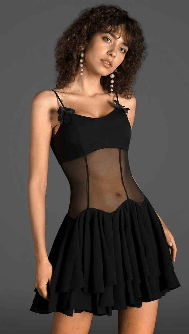 AIIZIE GANILI SPAGHETTI SHEER RUFFLE MINI DRESS - product image
