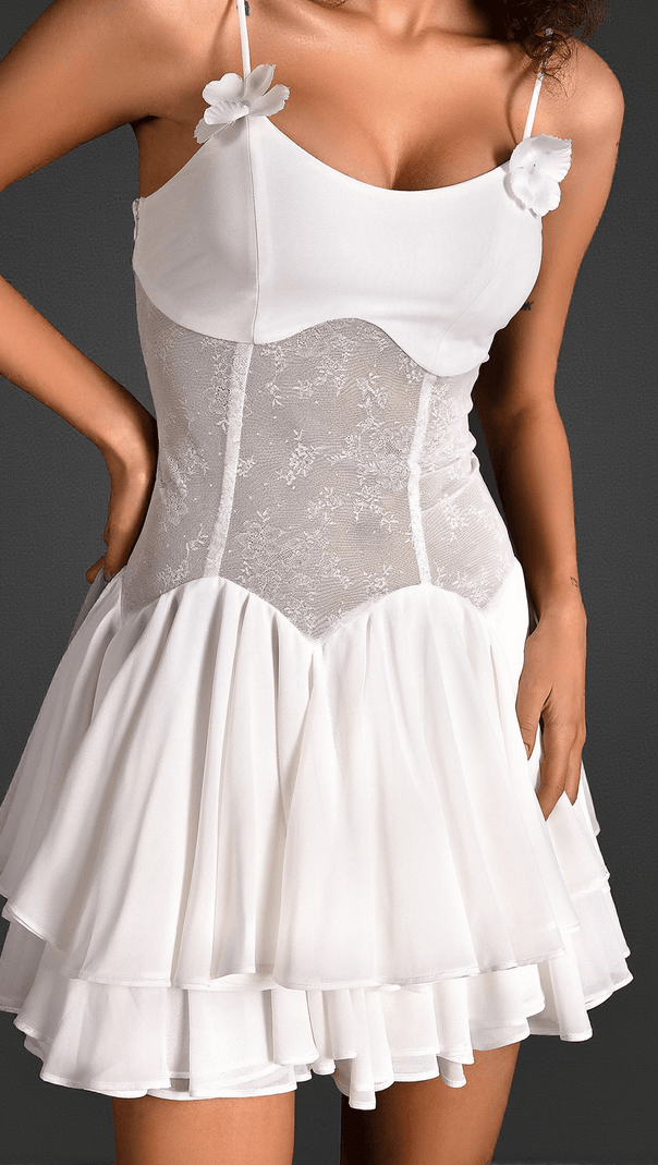AIIZIE GANILI SPAGHETTI SHEER RUFFLE MINI DRESS - product image