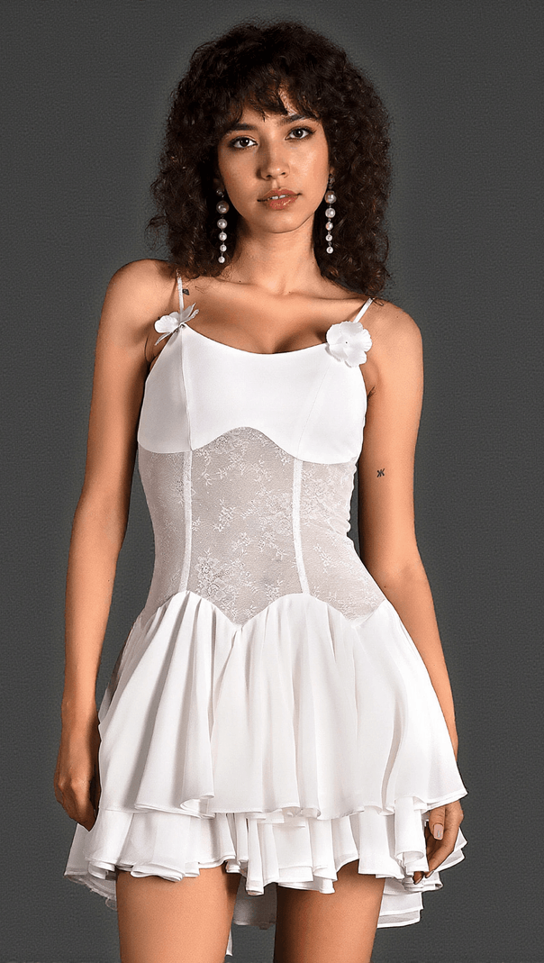 AIIZIE GANILI SPAGHETTI SHEER RUFFLE MINI DRESS - product image