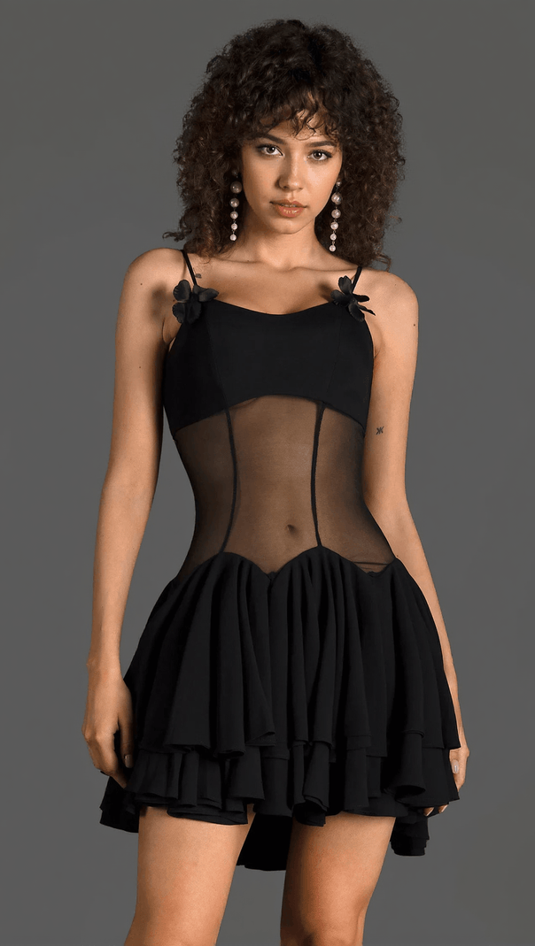 AIIZIE GANILI SPAGHETTI SHEER RUFFLE MINI DRESS - product image