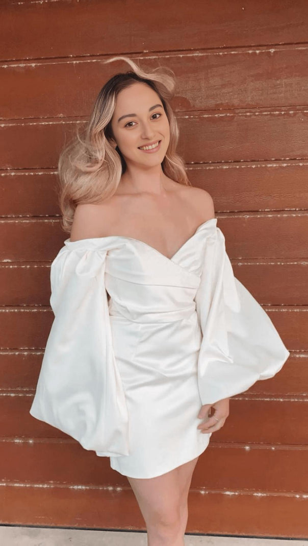 AIIZIE BUBBLE LONG SLEEVE MINI DRESS IN IVORY - product image