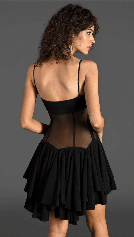 Ganili – Spaghettiträger-Minikleid mit transparenten Rüschen