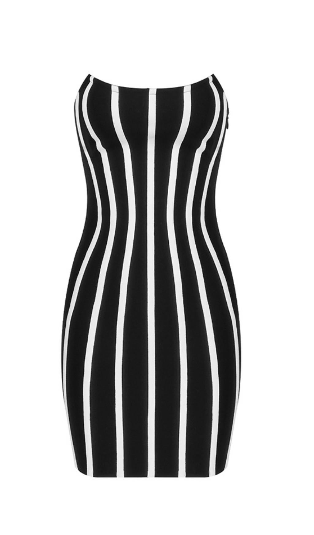 ZEBRA BLACK STRAPLESS FRENCH DRESS