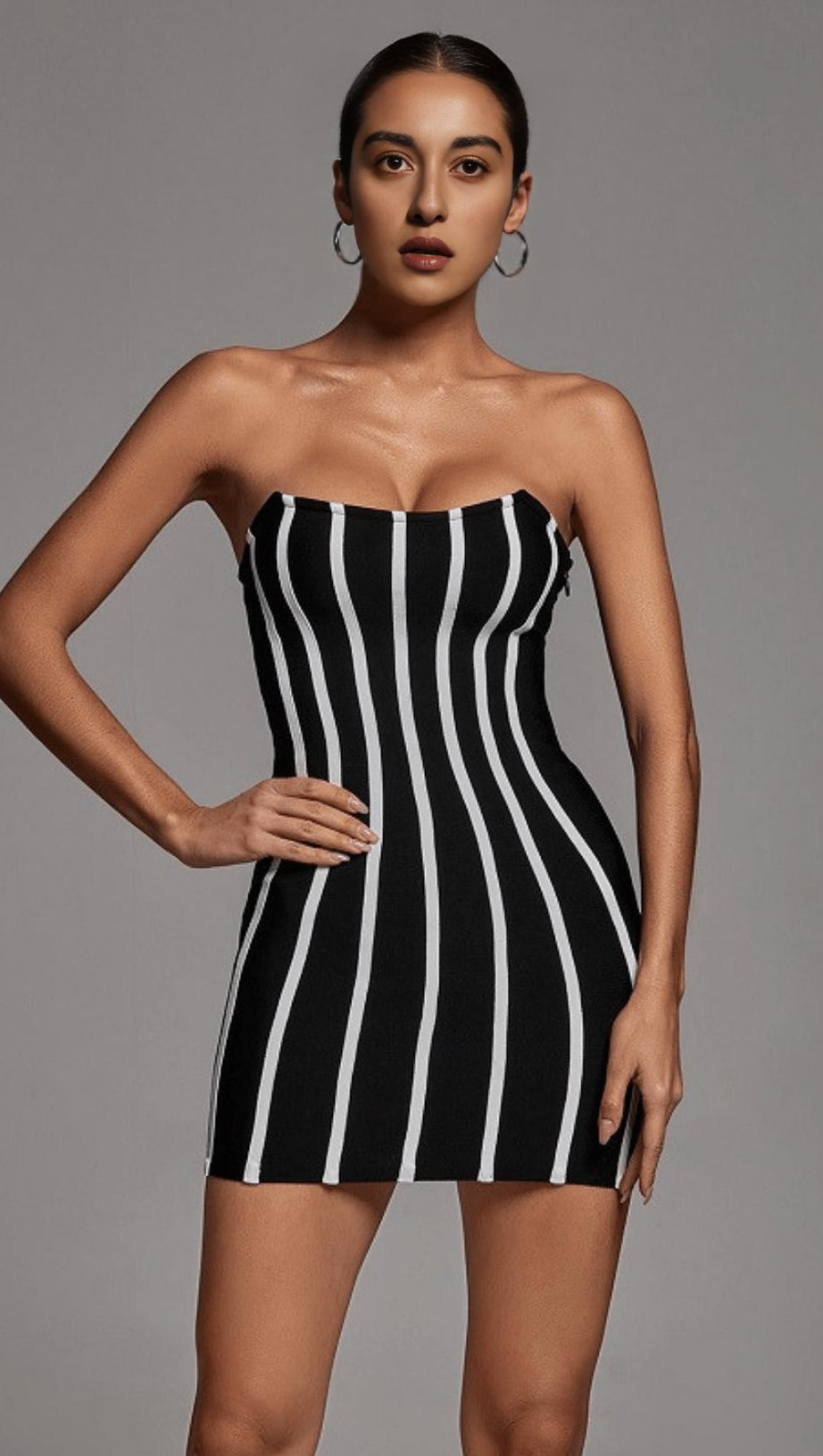 ZEBRA BLACK STRAPLESS FRENCH DRESS