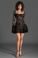 Milotis Bell Sleeve Lace Mini Dress In Black