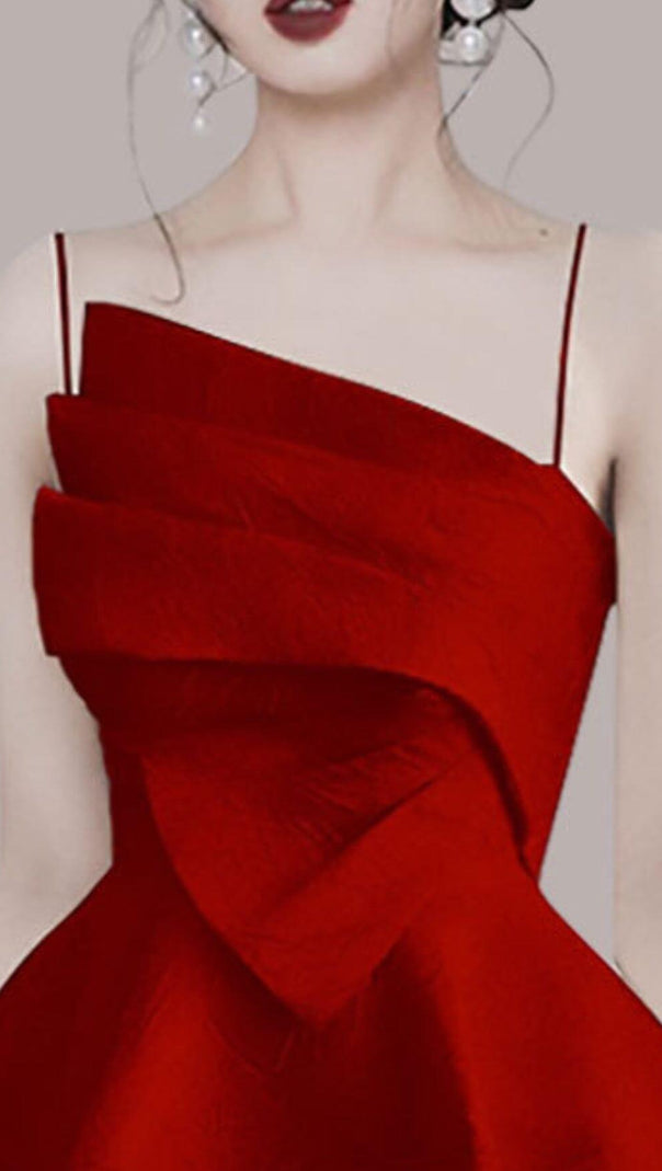 AIIZIE STRAPY HEM MINI DRESS IN RED - product image