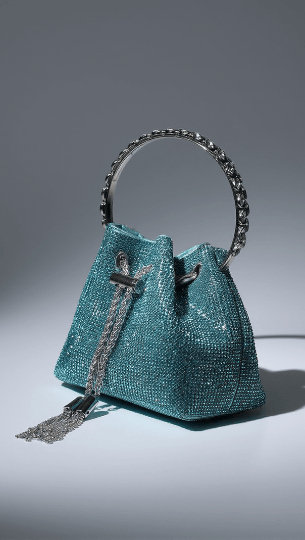 AIIZIE MATTEA CRYSTAL EMBELLISHED BUCKET BAG IN BLUE - product image