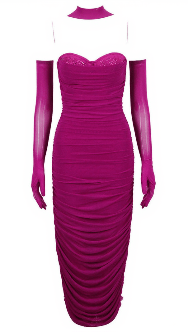 AIIZIE ELSE MESH RUCHED SPLIT MIDI DRESS WITH GLOVES - product image