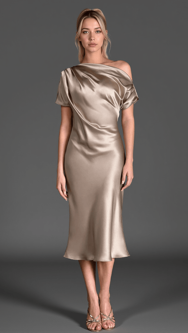 AIIZIE ARGIRO ONE SHOULDER TRIACETATE RUCHED DRESS - product image
