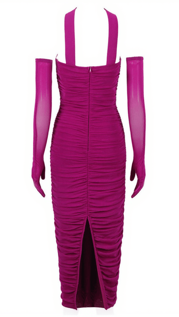 AIIZIE ELSE MESH RUCHED SPLIT MIDI DRESS WITH GLOVES - product image