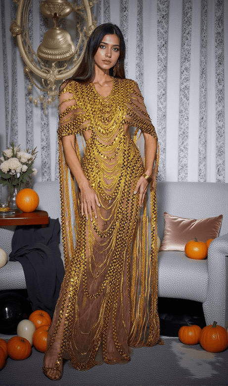 Chana Sequin Crystal Mesh Maxi Dress