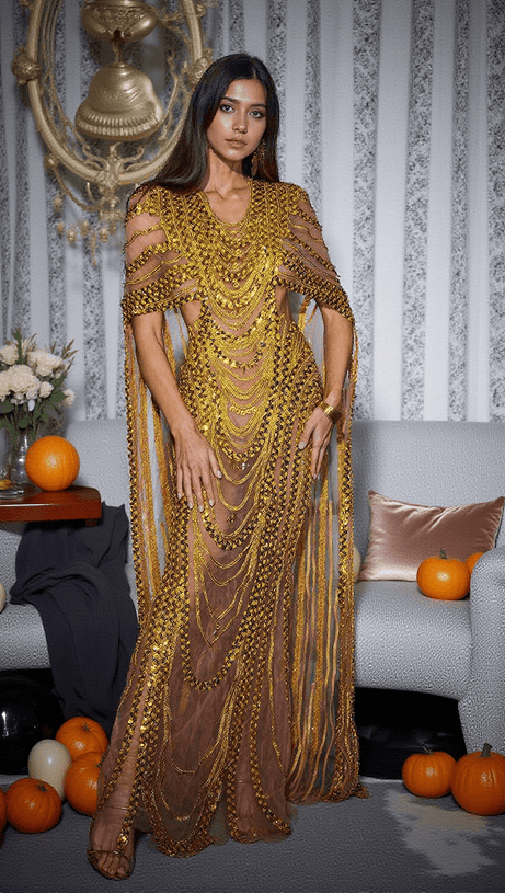 CHANA SEQUIN CRYSTAL MESH MAXI DRESS