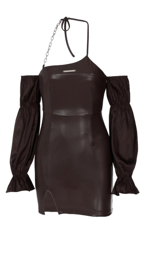 AIIZIE PUFF LEATHER SLEEVE DRESS - product image