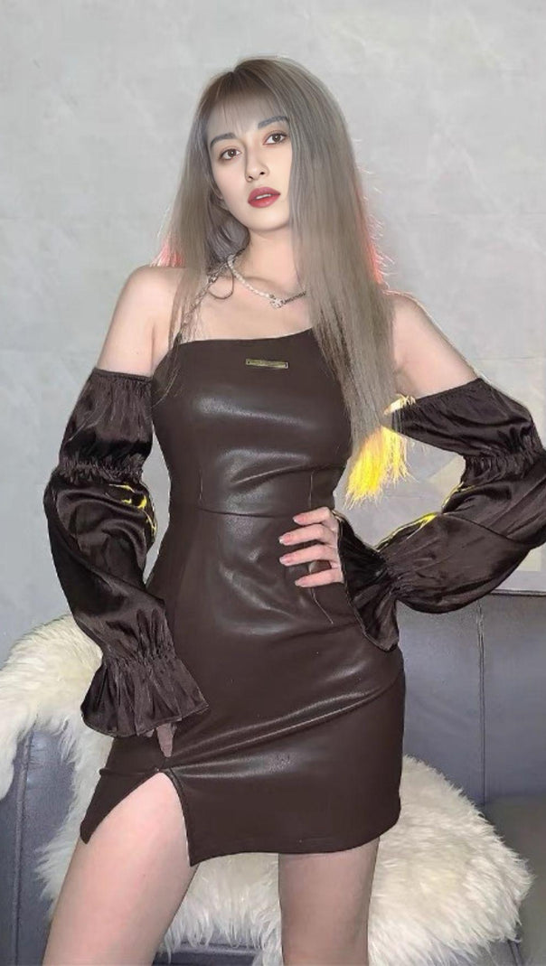 AIIZIE PUFF LEATHER SLEEVE DRESS - product image