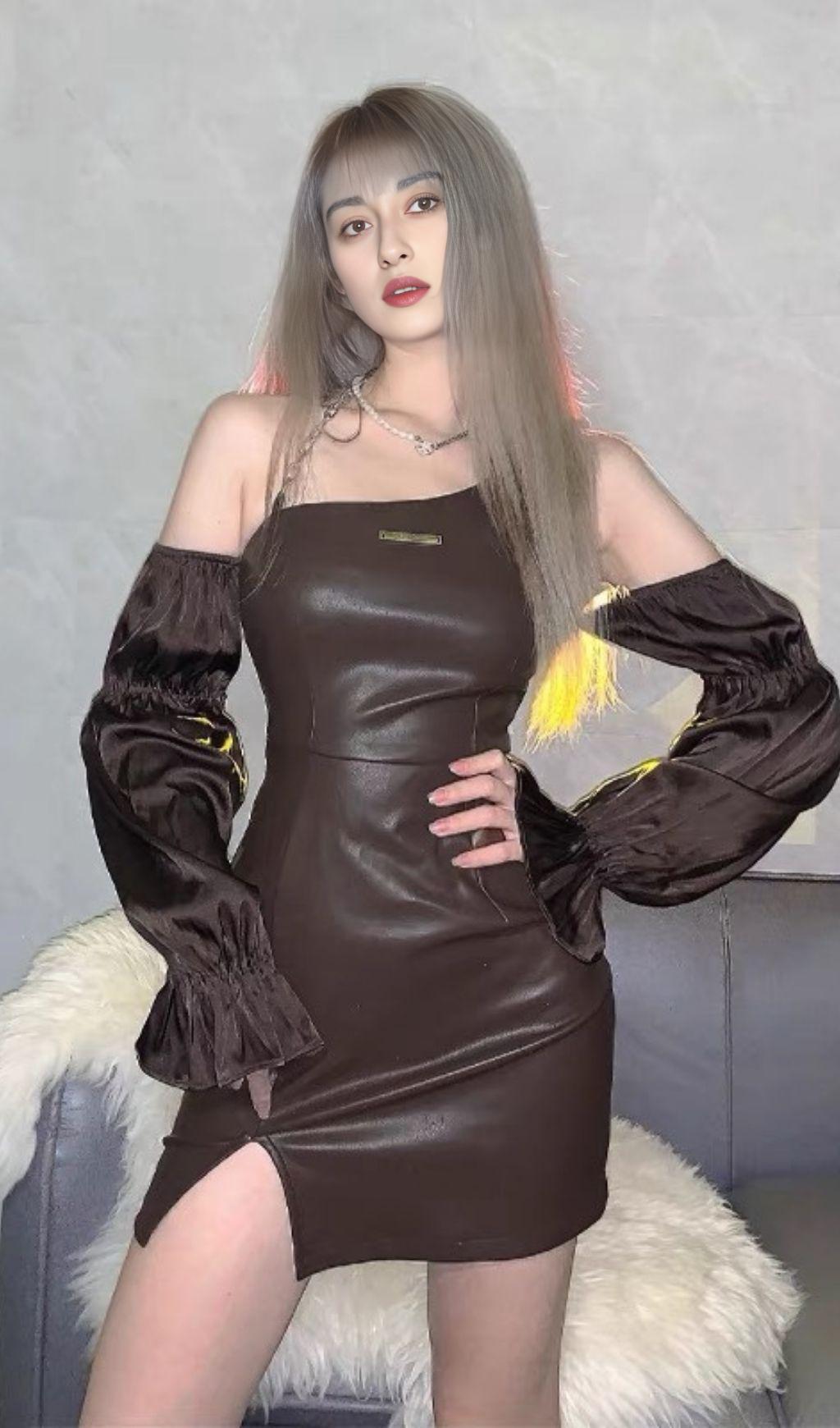 PUFF LEATHER SLEEVE DRESS