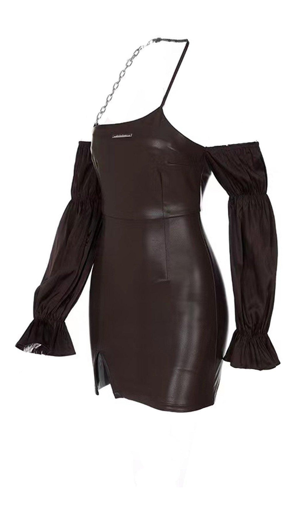 PUFF LEATHER SLEEVE DRESS