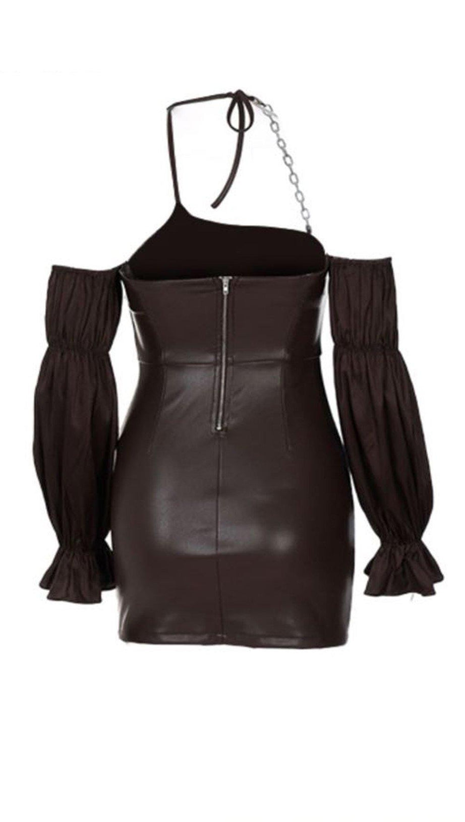 PUFF LEATHER SLEEVE DRESS