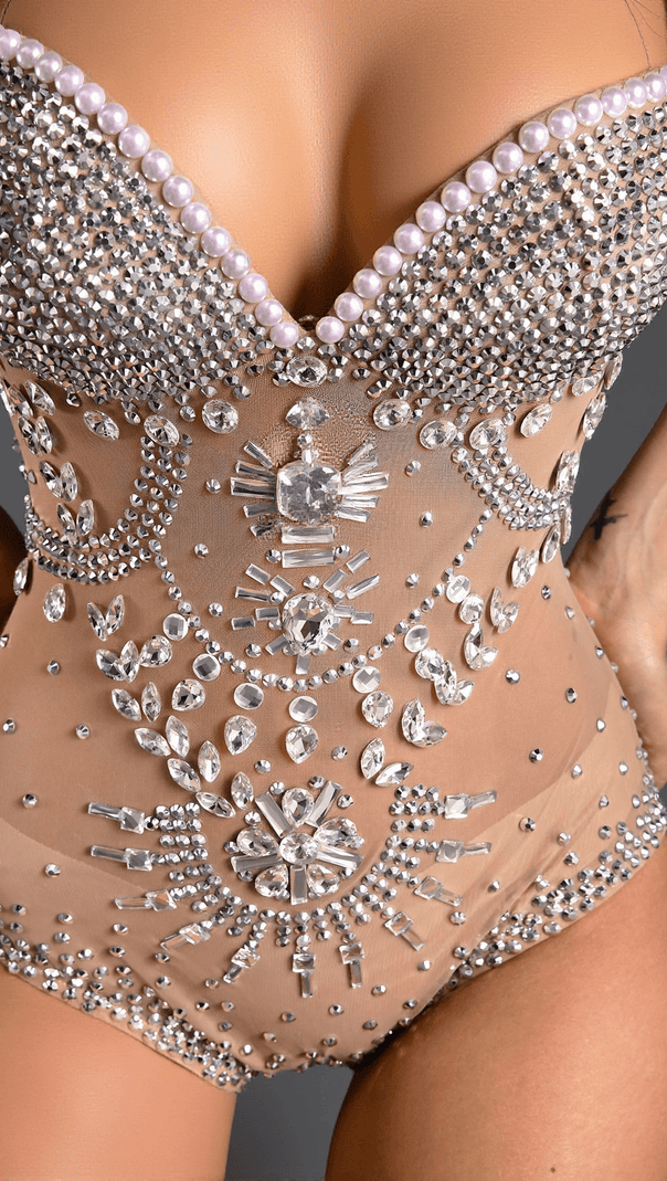 AIIZIE ASIMINA TRANSPARENT GLITTER MESH BODYSUIT - product image