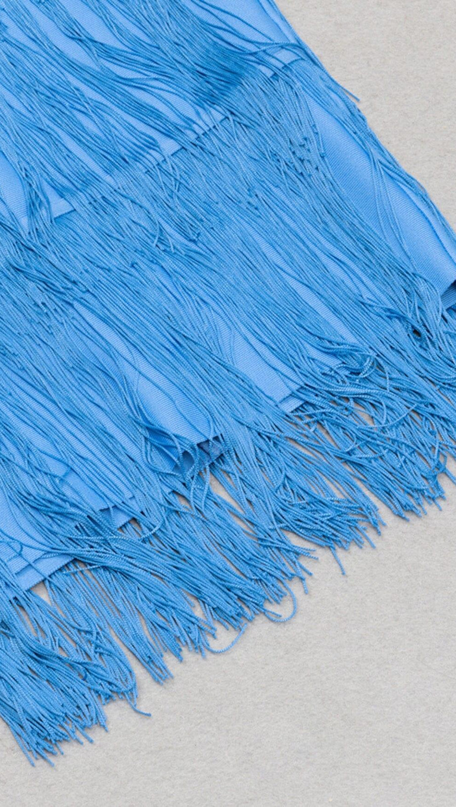 TASSEL HALTER BANAGE MIDI DRESS IN PURE BLUE