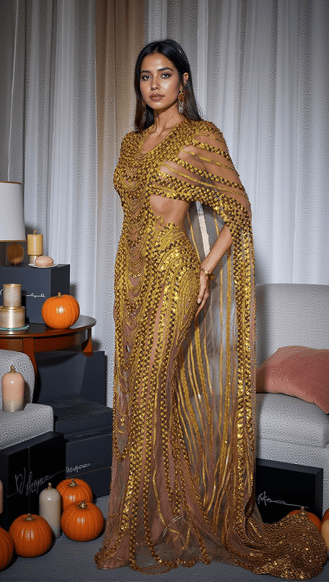 CHANA SEQUIN CRYSTAL MESH MAXI DRESS