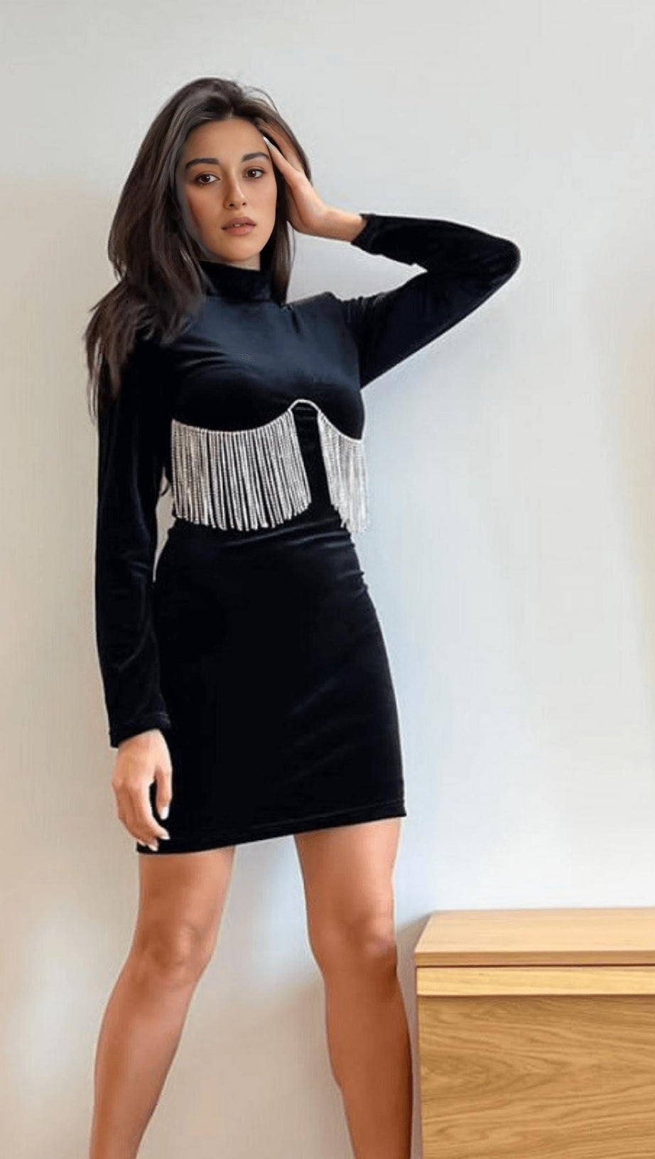 METAL FRINGED BLAZER DRESS