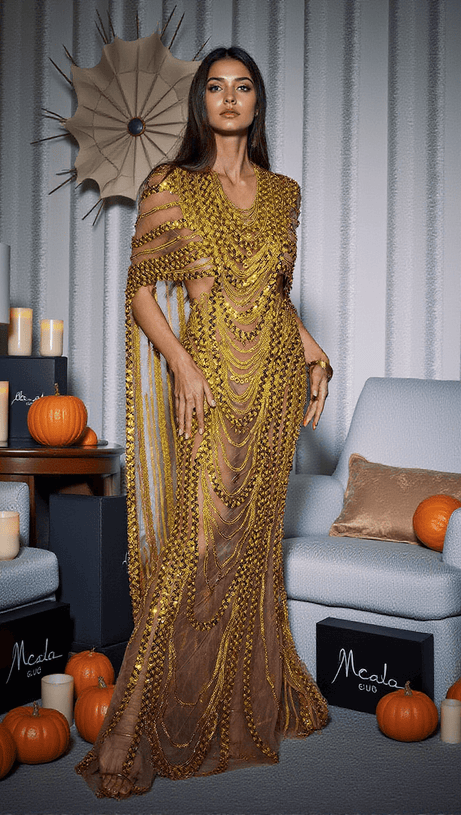 CHANA SEQUIN CRYSTAL MESH MAXI DRESS