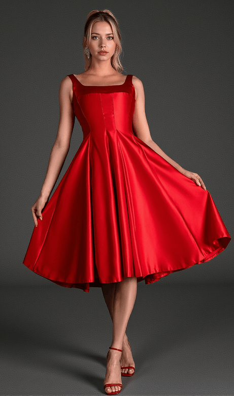 Filio Strap Satin Patchwork Dress In Red