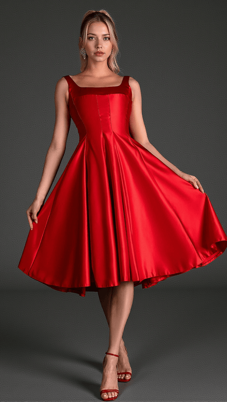 Filio – Rotes Satin-Patchworkkleid mit Trägern