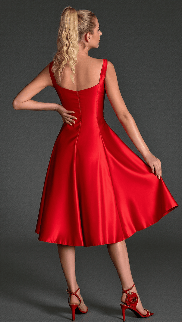 AIIZIE FILIO STRAP SATIN PATCHWORK DRESS IN RED - product image