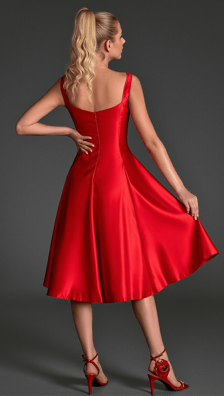 Filio – Rotes Satin-Patchworkkleid mit Trägern