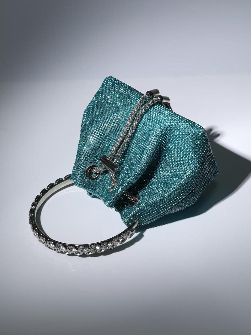 Mattea Crystal Embellished Bucket Bag In Blue