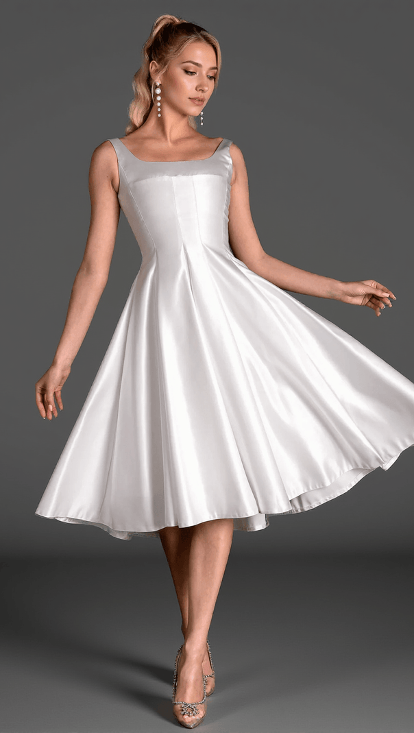 AIIZIE KATINA STRAP SATIN PATCHWORK DRESS IN WHITE - product image