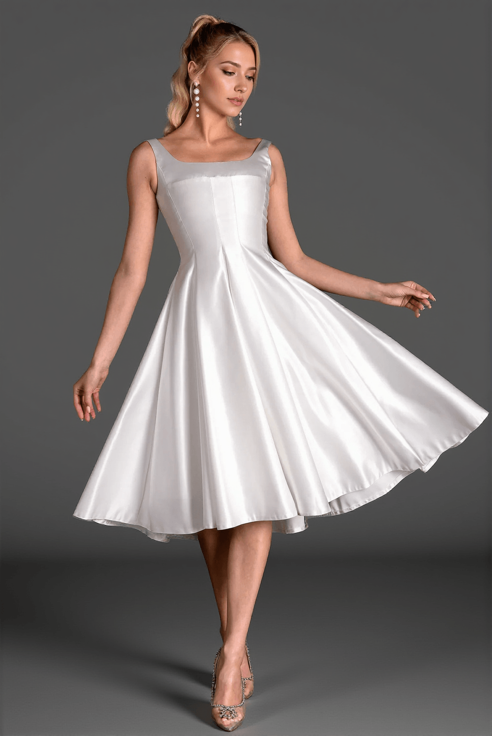 Katina Strap Satin Patchwork Kleid In Weiß