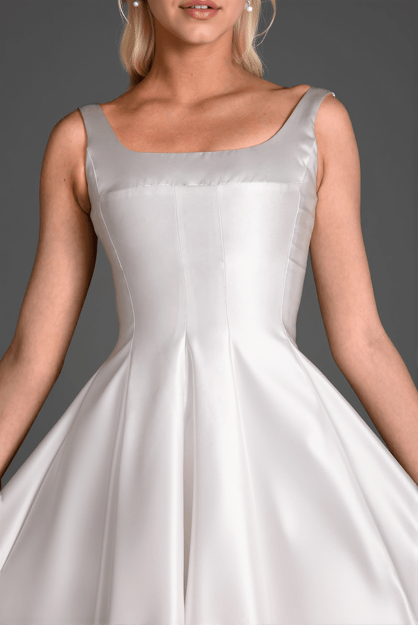 Katina Strap Satin Patchwork Dress In White