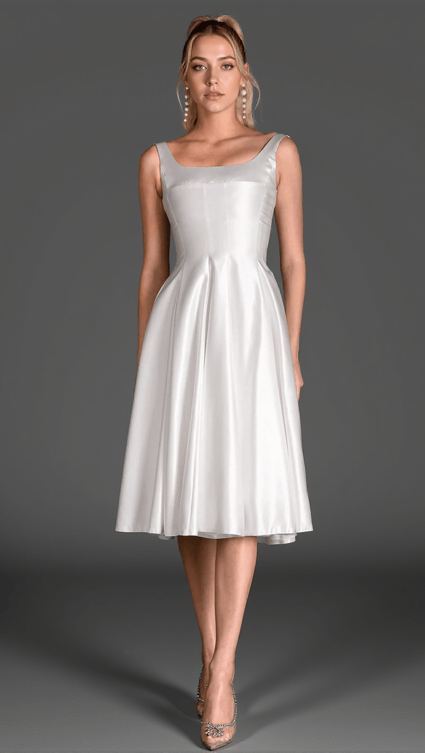 AIIZIE KATINA STRAP SATIN PATCHWORK DRESS IN WHITE - product image