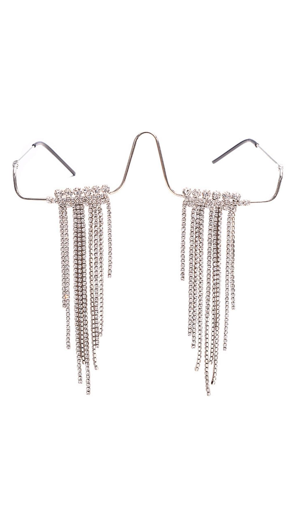 LONG FRINGED RHINESTONE PENDULUM GLASSES
