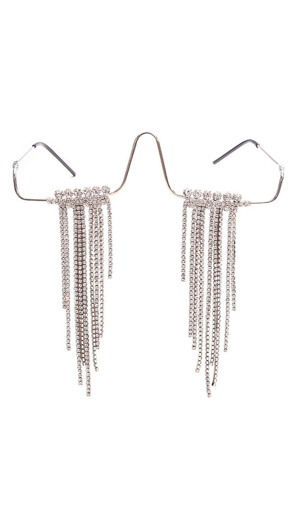 Long fringed rhinestone pendulum glasses