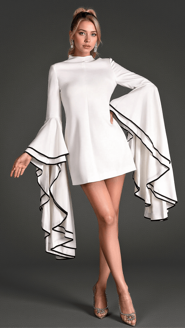 AIIZIE FLOROULIS HIGH NECK RUFFLE SLEEVE MINI DRESS - product image