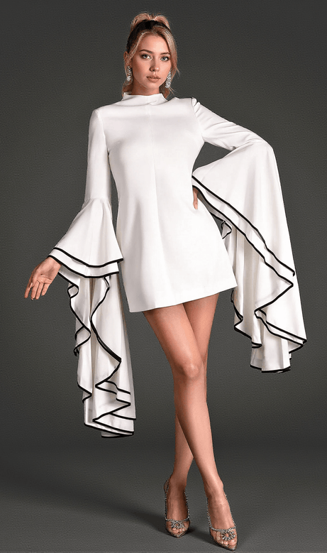 Floroulis High Neck Ruffle Sleeve Mini Dress