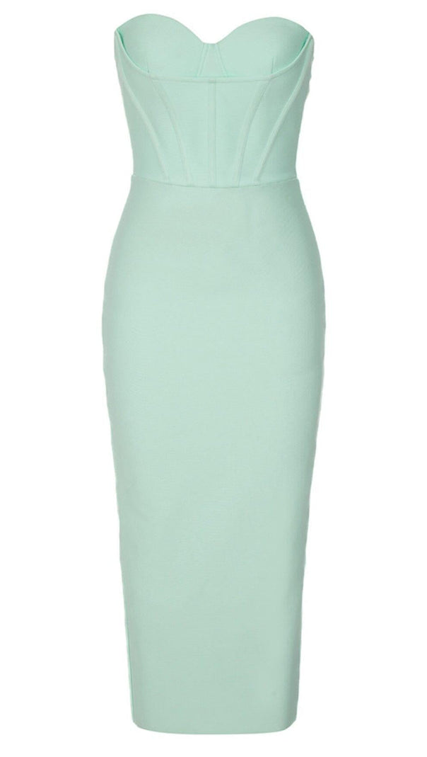 AIIZIE STRAPLESS CORSET MIDI DRESS IN SEAFOAM GREEN - product image