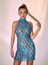 Liora Sequin Crystal Mini Dress In Blue