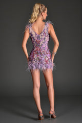 Gerides Feather Embroidered Sequin Dress