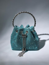 Mattea Crystal Embellished Bucket Bag In Blue