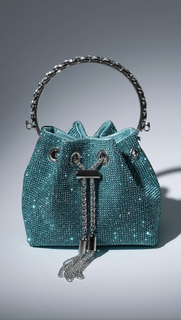 AIIZIE MATTEA CRYSTAL EMBELLISHED BUCKET BAG IN BLUE - product image