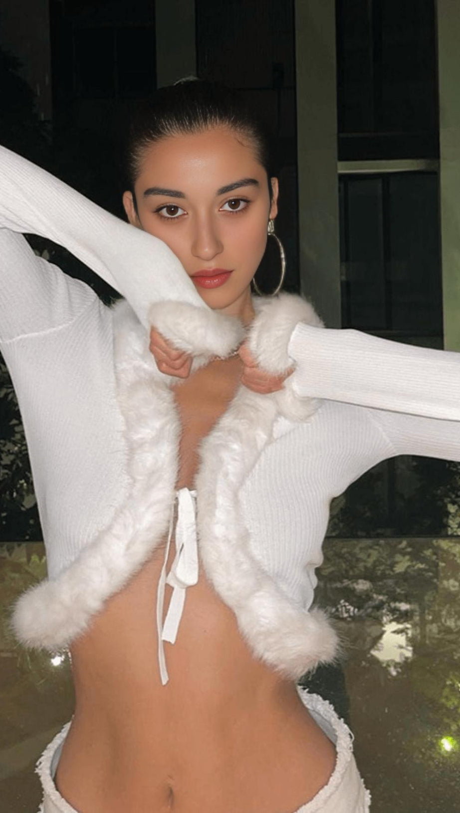 FURRY LACE CARDIGAN TOP