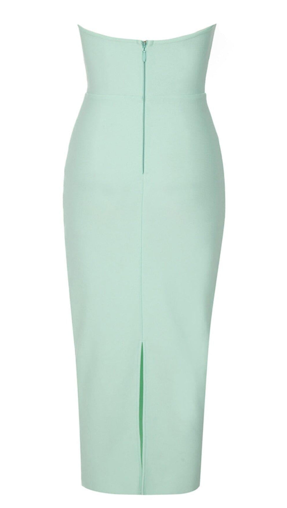 STRAPLESS CORSET MIDI DRESS IN SEAFOAM GREEN