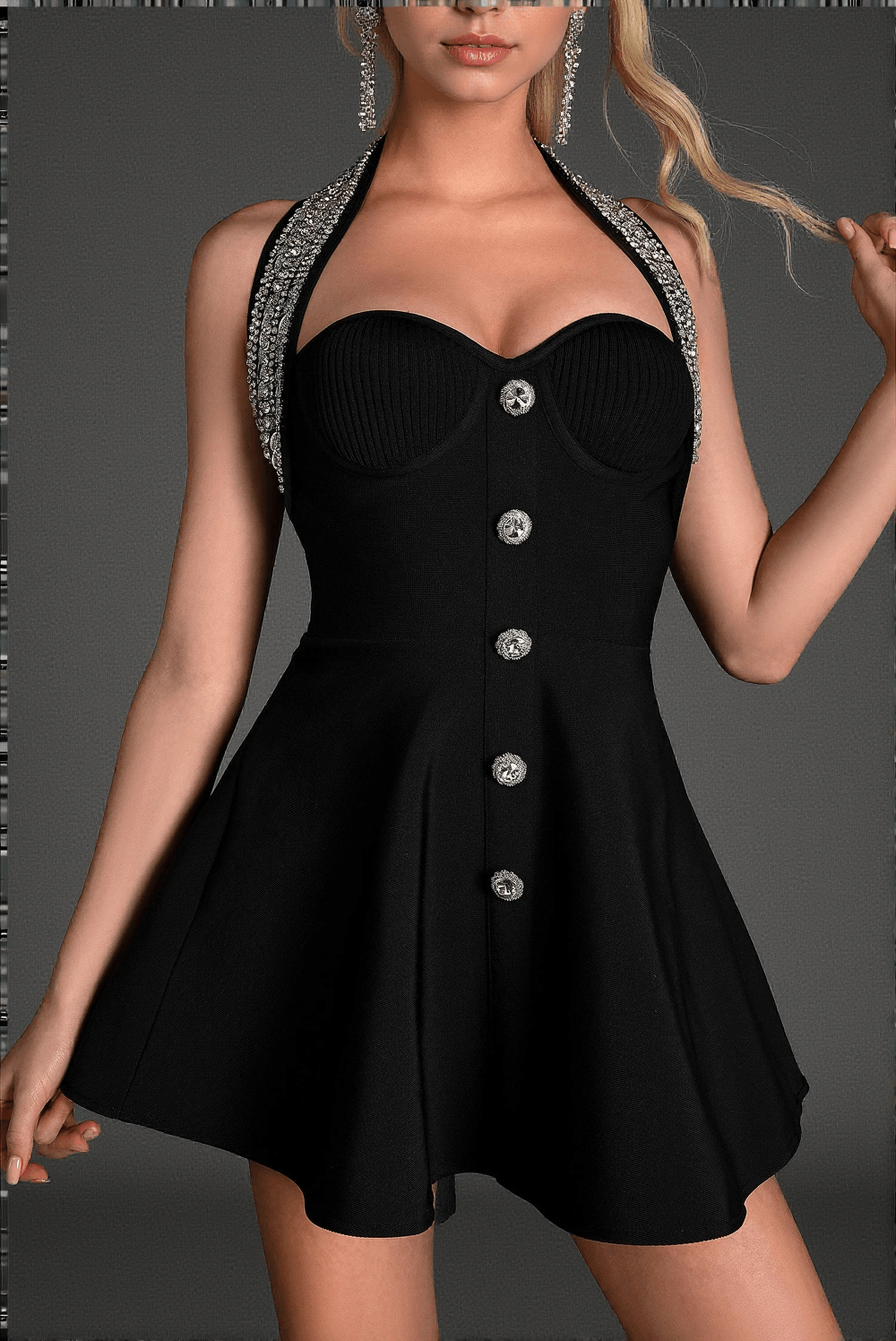 Nestoras – Neckholder-Minikleid mit Kristallen