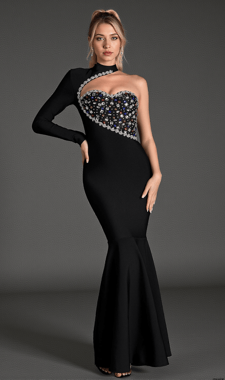 Martelis One Shoulder Crystal Mermaid Dress